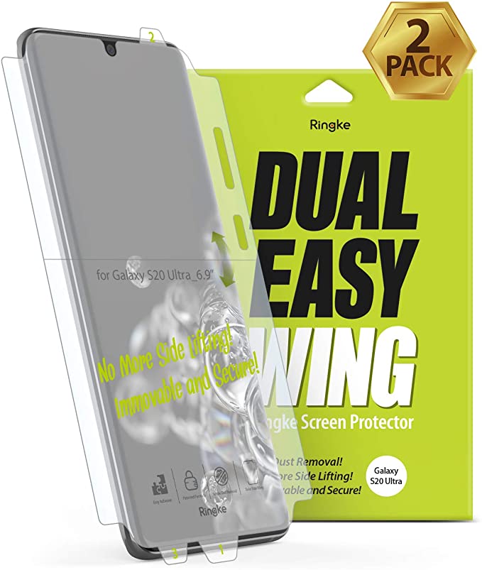 Ringke Dual Easy Full Cover Wing (2 Pack) Screen Protector Designed for Galaxy S20 Ultra (2020)