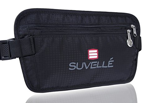 Suvelle RFID Blocking Travel Money Belt Wallet Concealed Travel Pouch and Passport Holder