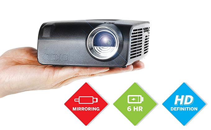 AAXA S2 Mini LED Projector, USBC Smartphone Laptop Mirroring, 6 Hour Built-in Battery, 720p HD Native Resolution (Support 1080p) Portable Projector, Keystone, HDMI, USB, Onboard Media Player, DLP