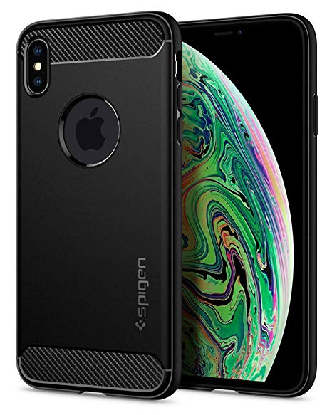 Spigen Rugged Armor with Resilient Shock Absorption and Carbon Fiber Design Designed for Apple iPhone Xs Max Case (2018) - Matte Black