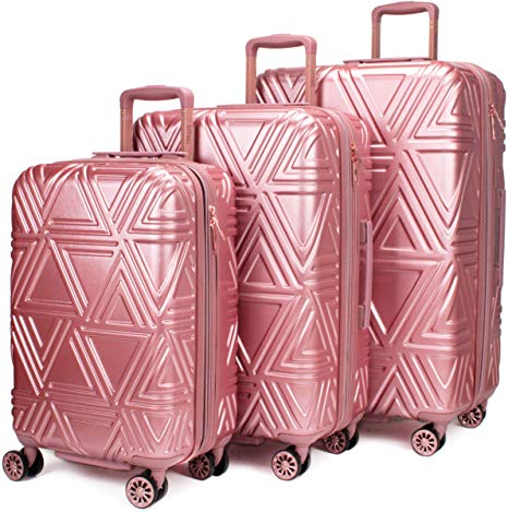 Badgley Mischka Contour Hard Expandable Spinner Luggage Set (3 Piece) (Rose Gold)