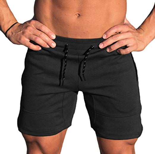 Amoystyle Men's Gym Workout Shorts Fitted Jogger with Zipper Pocket