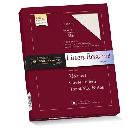 Southworth Linen Résumé Paper, Almond, 32 Pounds, 100 Count (RD18ACFLN)