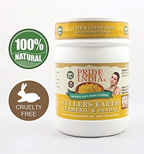 Pride Of India - Fuller's Earth Deep Cleansing Clay Powder, Half Pound, 100% Natural (Turmeric & Sandalwood)