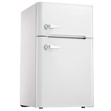 Tavata 3.2 Cu Compact Refrigerator Double Door Mini Fridge with Top Door Freezer,Small Drink Chiller for Home, Office,Dorm or RV (White)