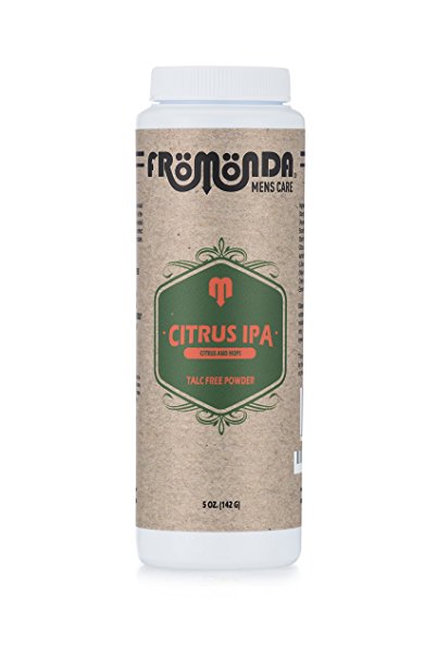 Fromonda Citrus IPA Talc-Free Body Powder, Citrus & Hops Scent, All Natural Made with Essential Oils, 5 oz