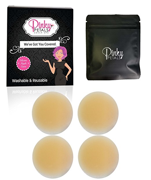 Pinky Petals Women's Nipple Cover Thin Pasties, Reusable Silicone Breast Sticky, Nude