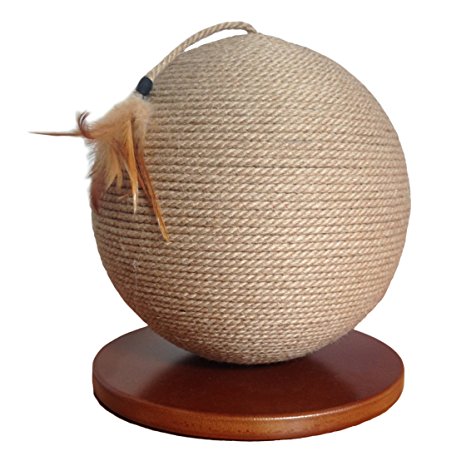 Cat Scratching Post, Sphere, Modern Round Design Cat Furniture with Sisal Rope & Feathers