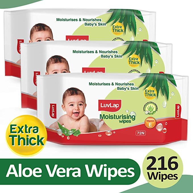 LuvLap Baby Moisturising Extra Thick Wipes with Aloe Vera, 72 Wipes, Pack of 3 Combo