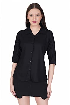 CRAYOLA Shirt for Women || Black Shirt for Women || Long Shirt for Women || Women Shirt || Shirt for Girls || Silk Shirt for Women || Formal Women and Girls Shirt || Washable Paint (L, Black)