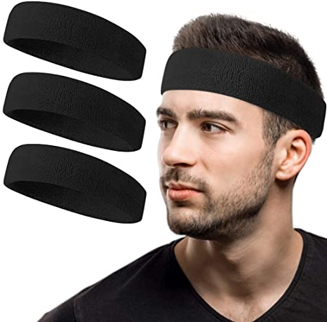 Tanluhu Sweatband Headband/Wristband Perfect for Basketball, Running, Football, Tennis Terry Cloth Athletic Sweatbands Fits for Men and Women