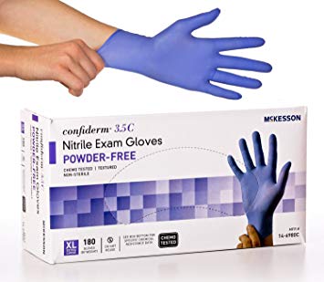 McKesson Confiderm 3.5C Nitrile Latex-Free XL Exam Gloves, X-Large, Chemo Tested, Powder-Free, 180/BX