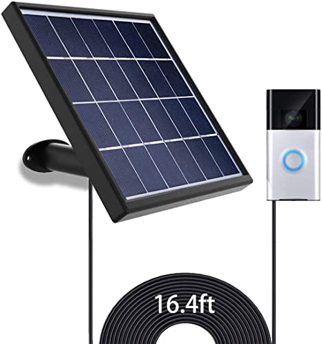 Uncle Squirrel Solar Panel Compatible with Ring Video Doorbell 2, Waterproof Charge Continuously, 5 V/ 3.2 W (Max) Output, Includes Secure Wall Mount, 5.0M/16 ft Power Cable (No Include Camera)