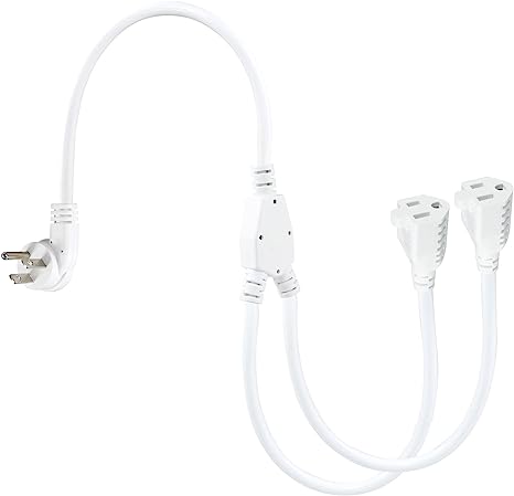 2FT Power Extension Cord 2 Way Splitter- 1 to 2 Splitter Outlet Power Cable White,SJT 14AWG,1875W Indoor 3 Prong Y Splitte Extension Cord,2-Outlet AC Short Extension Cord for Home/Office