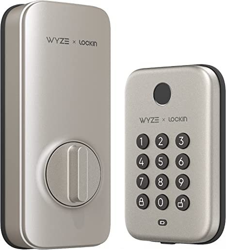 Wyze Lock Bolt Satin Nickel, Fingerprint Keyless Entry Door Lock, Smart Bluetooth Deadbolt Replacement, Backlit Keypad, IPX5 Weatherproof, History & Schedules, Auto-Lock, BHMA, UL 20-Min Fire Rated