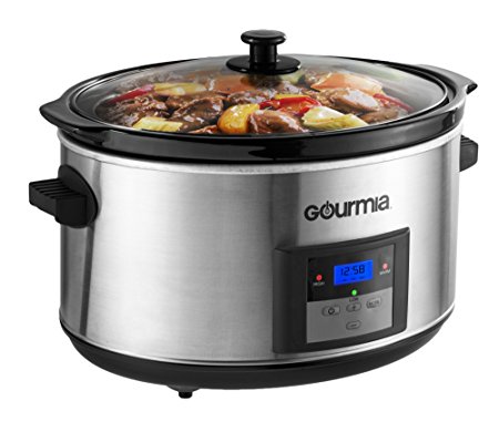 Gourmia DCP760 SlowSmart 7 Quart Digital Slow Cooker - Multiple Programmable Modes - Cool Touch Handles - Oval - Stainless Steel