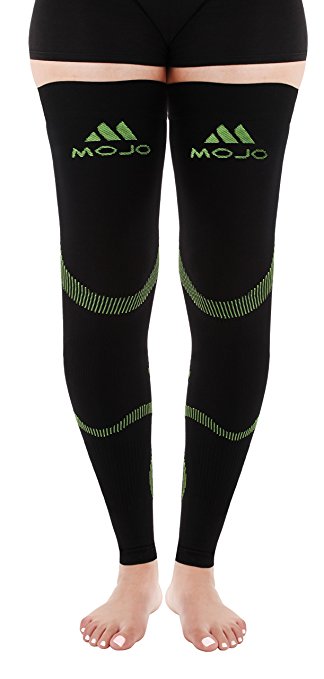 Mojo Sports Recovery Compression Thigh Sleeve - Treat Hamstring and Quad Injuries - Compression Stockings Sleeve - Running Compression Thigh Sleeve (XL, Black Green)