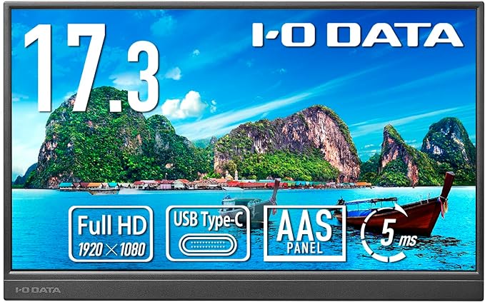 アイ・オー・データ IODATA モバイルモニター 17.3インチ フルHD (Switch/PC対応/HDMI(ミニ)/Type-C/スピーカー付/メーカー3年保証/土日サポート/日本メーカー) EX-YC171D