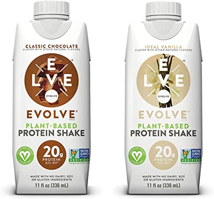 Evolve Plant- Based Protein Shake Bundle Pack, Classic Chocolate & Ideal Vanilla, 20g Protein, 11oz Cartons (24 Pack)