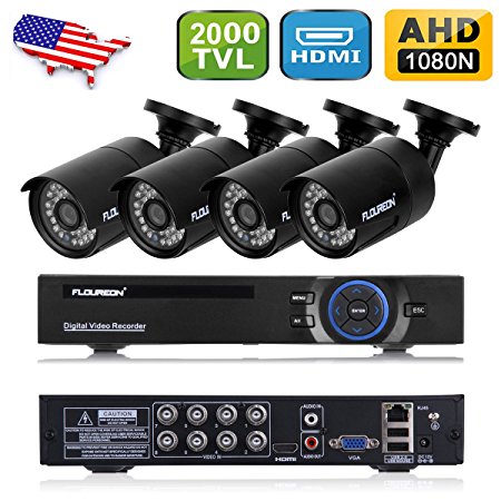 Floureon AF-C006 1X 8CH 1080N AHD DVR   4X Outdoor Waterproof 2000TVL 960P 1.3MP Camera Security Kit Support Motion Detection Remote Access HDMI Output