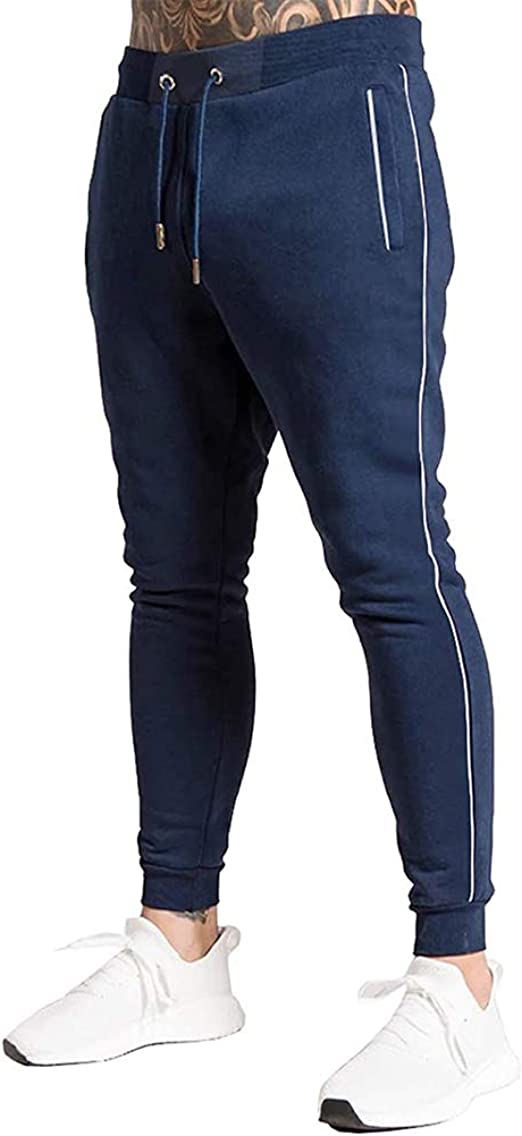 N/ A Men's Slim Sweatpants Jogging Pants Training Tapered Sports Drawstring Long Pants with Zipper Pockets