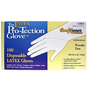 Comfitwear Disposable Latex Gloves, Powder Free Size Large