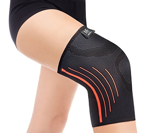 McKarthy Fitness Premium Quality Athletic Knee Compression Sleeve-Perfect Support For Your Sports Routine- Improve Your Jogging & Workout Performance- Non-Slippery Design- Double Silicone Strips