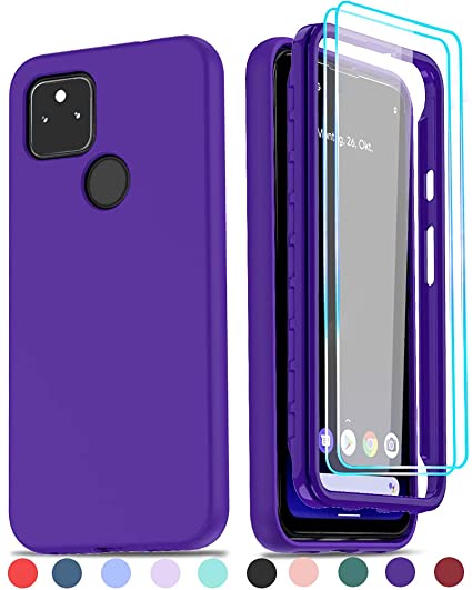 LeYi for Pixel 5A Case, Pixel 5A 5G Case with [2 x Tempered Glass Screen Protector], Full-Body Shockproof Soft Liquid Silicone Hybrid Protective Phone Cover Case for Google Pixel 5A 5G, Navy Purple