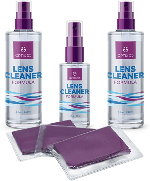 Alcohol-Free Lens Cleaner Formula | Value Pack Includes (2) 8-Ounce and (1) 2-Ounce Bottles of Glasses Cleaner Spray and (3) Microfiber Cleaning Cloths | Streak-Free Unscented Eyeglass Screen Cleaner