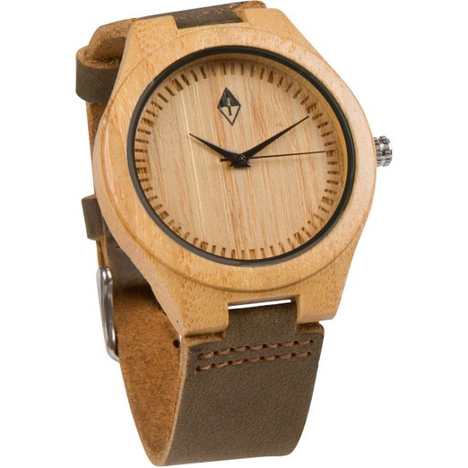 Wood Grain Handmade Mens Bamboo Natural Wooden Watch with Genuine Brown Leather Band