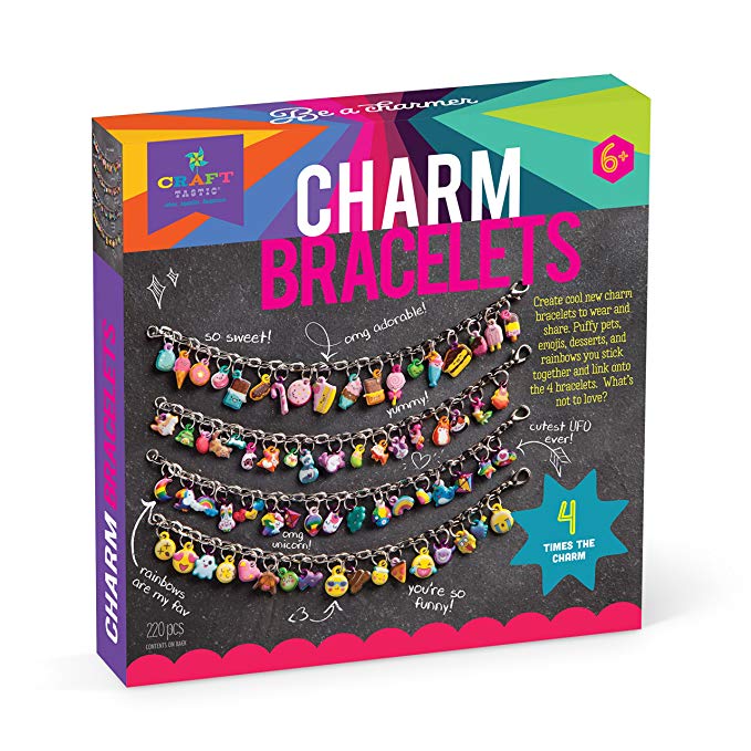 Craft-tastic – DIY Charm Bracelets Kit – Craft Kit Makes 4 Customizable Bracelets with Easy DIY Puffy Sticker Charms