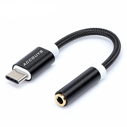 ACCGUYS Braided USB 3.1 Type C to 3.5mm Female Headphone Jack Audio Adapter Cable with Aluminum Alloy Shell for New Macbook,Letv USB Type C Cable Adapter (black)