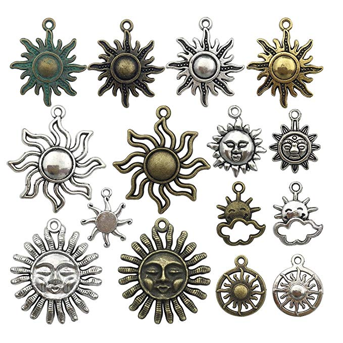Celestial Sun Charm-100g (about 45-50pcs) Craft Supplies Sun Charms Pendants for Crafting, Jewelry Findings Making Accessory For DIY Necklace Bracelet M6 (Sun Collection)