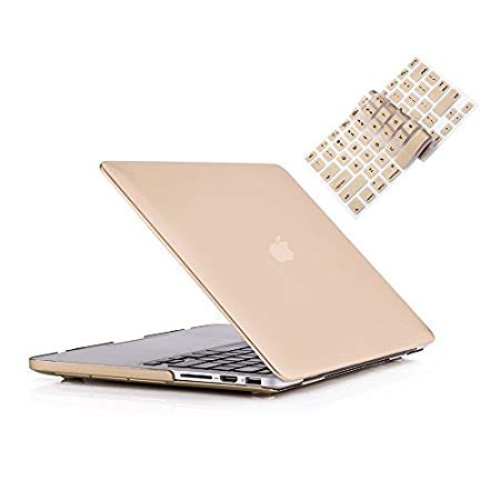RUBAN Plastic Hard Case and Keyboard Cover for MacBook Pro 13 inch with Retina (No USB-C)(A1502/A1425), Released 2015/2014/2013/2012 (No CD-ROM) - Gold