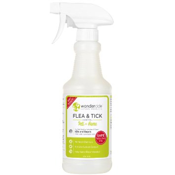 Natural Flea Control Spray for Pets  Home  Flea Tick and Mosquito Killer and Repellent - Adults and Eggs  Non-Staining and Dries Clear  for Dogs and Cats  16oz Fresh Cedar  Lemongrass Scent