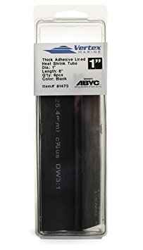 Double Wall Adhesive Lined Marine Grade Heat Polyolefin Shrink Tubing A81473 - 1" ID - Black - 6 Inches - 6 Pack