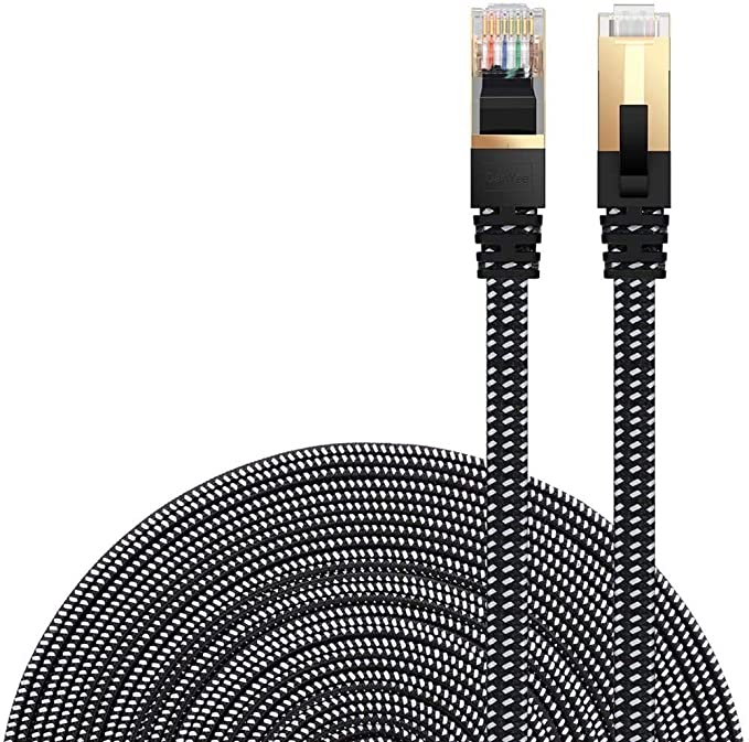 Cat 7 Ethernet Cable,Black 8M/26FT DanYee Nylon Braided CAT7 High Speed Professional Lan Cable Gold Plated Plug STP Wires CAT 7 RJ45 Internet Network Cable (Black 8M/26FT)