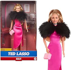 Barbie Signature Doll, Keeley from Ted Lasso Wearing Pink Dress & Faux Fur Shawl, Collectible with Displayable Packaging