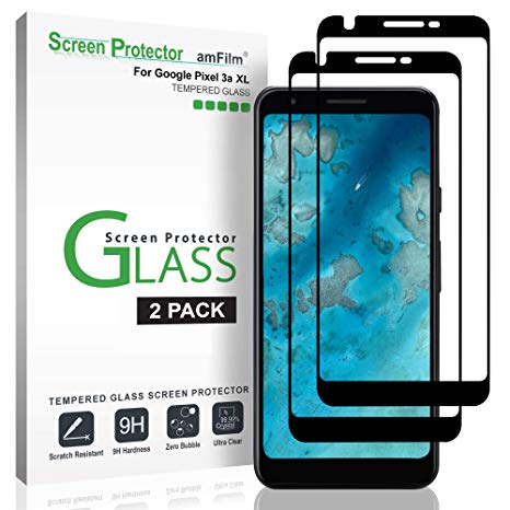 amFilm Glass Screen Protector for Google Pixel 3a XL (2 Pack), Full Screen Coverage, 3D Curved, Dot Matrix Tempered Glass Screen Protector for Google Pixel 3a XL (2019)