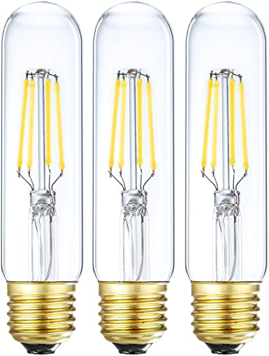 LEOOLS Dimmable Edison Led Tubular Bulb T10,4W Vintage Led Filament Light Bulb 40W Incandescent Bulb Equivalent, 4000K Daylight,E26 Medium Base,3 Pack.