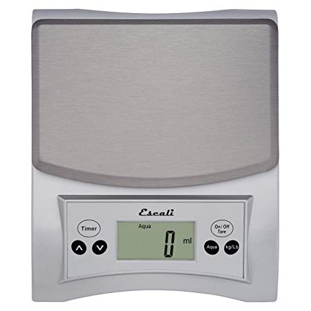Escali Aqua  A115S Scale for Liquids, Measures Specific Garvity, Removable Stainless Steel Platform, Built in Timer, Digital LCD Display, 11lb Capacity, Silver Grey