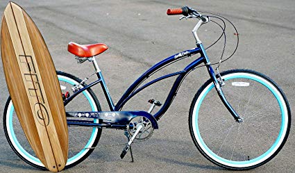 Anti rust light weight aluminum alloy frame Fito Marina alloy SHIMANO 7 speed 26" wheel womens beach cruiser bike bicycle midnight blue and turquoise rims