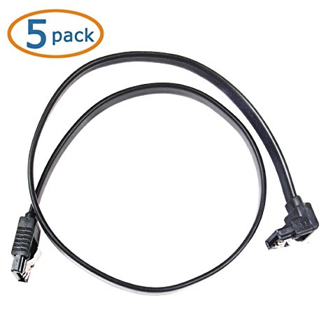 Sata Cable, WOVTE 18 Inch SATA III 6.0 Gbps Cable with Locking Latch and 90 Degree Plug Black Pack of 5