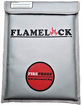 FLAMELOCK - Fireproof Document Bag 15" x 11" Non-Itchy Silicone Coated Fire Resistant Money Bag Fireproof Safe Storage for Money, Deeds, Titles, Documents, Jewelry and Passports.