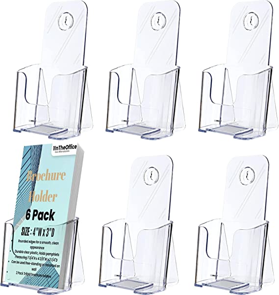 1InTheOffice Acrylic Brochure Holder Stand 4x3, Countertop Plastic Literature Holder, Non-Slip Flyer Display Stand for Magazine, Pamphlet, Booklets, Menu (6 Pack)
