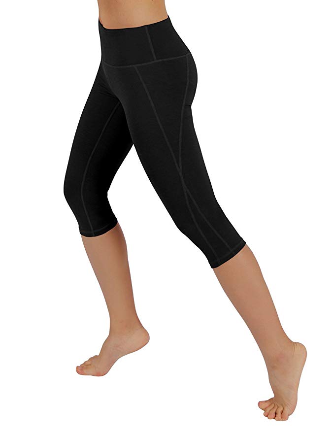 ODODOS Power Flex Yoga Capris Tummy Control Workout Non See-Through Pants with Pocket