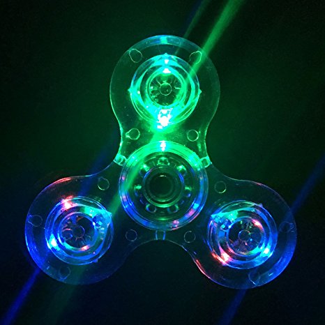 Wooce Crystal Clear LED Light Fidget Spinner -High Speed Hand Spinner Tri-Spinner for Kids Adults EDC ADHD Focus Anxiety Relief Toys