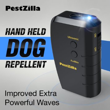 PestZilla8482 Dog Repellent and Trainer  LED Flashlight  Handheld Ultrasonic Dog Deterrent and Bark Stopper  Dog Trainer Device
