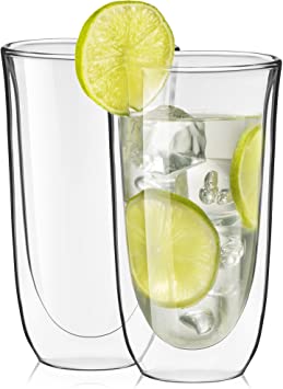 JoyJolt Spike Double Wall Glasses, Cocktail Beer Drinkware Glass (Set of 2) -13.5-Ounces