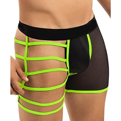 YiZYiF Men's Hollowed Straps One Side Mesh Boxer Briefs Underwear